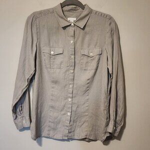 J.Jill Love Linen sz SP small petite women gray button down shirt